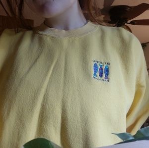Yellow crewneck with patch for Crystal Lake MiMich